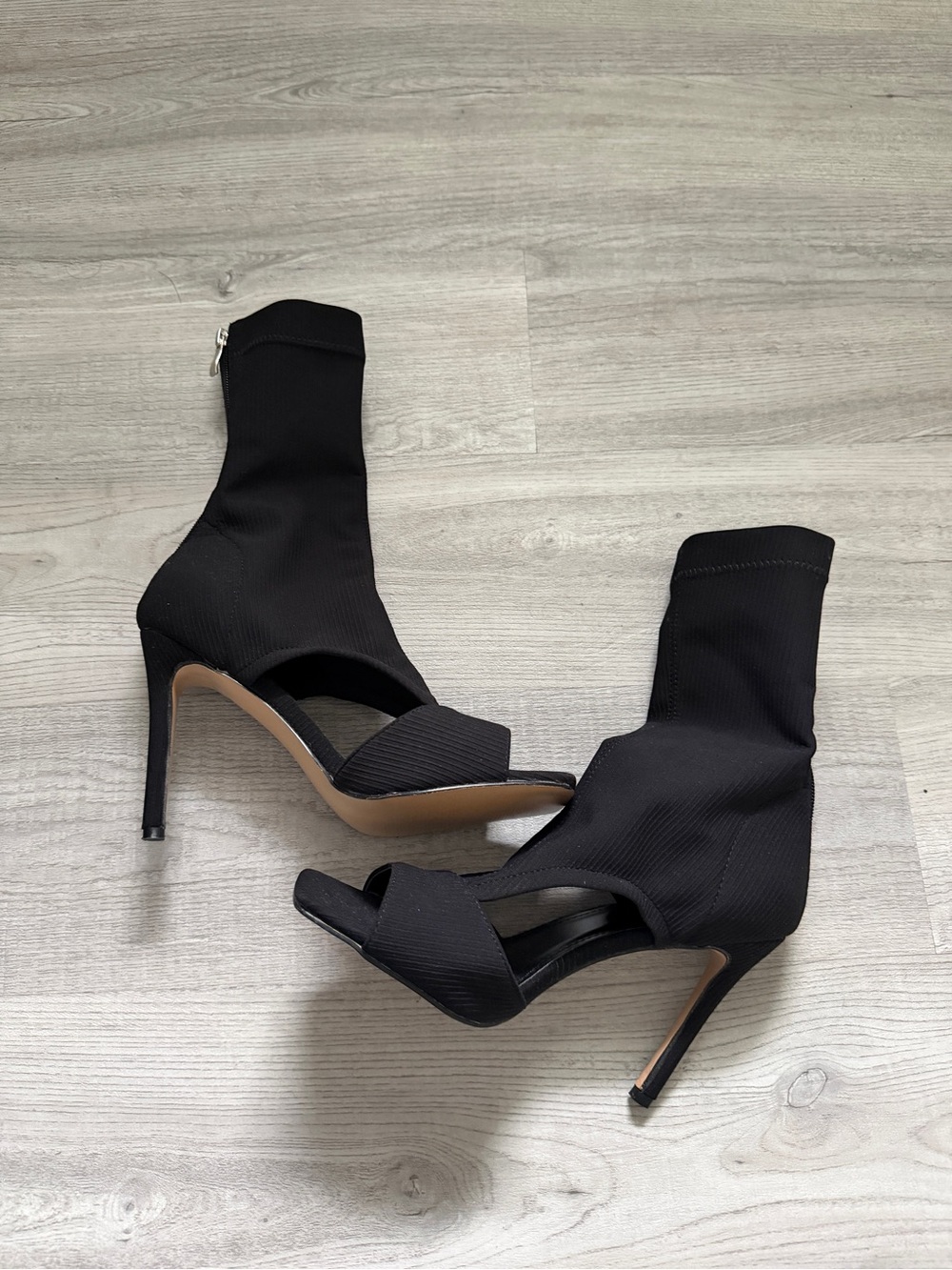 Black Stretch Sock Heel Sandal Booties - Women